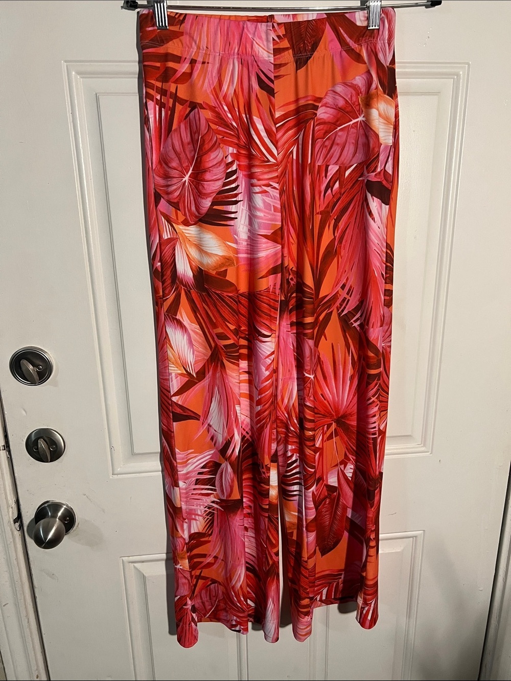 Boston Proper Orange, Red & Pink Tropical Wide Leg Pants